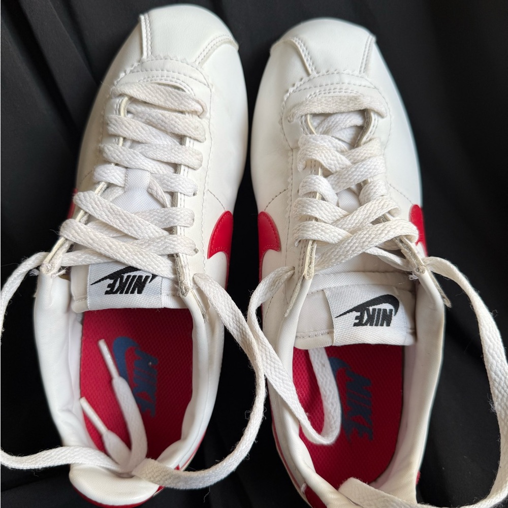 Nike Retro Cortez White Leather Sneakers with Red Swoosh - Picture 4 of 6